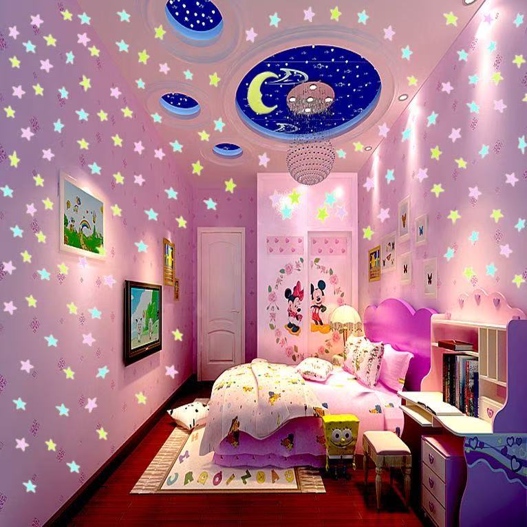 100 Pcs   3D  Luminous Wall Stickers   Star Sticker   Bedroom Home Decor  Glow-in-the-Dark Wall Stickers   Home Decoration  Stars  glow-in-the-dark star stickers 3D 3D wallpaper