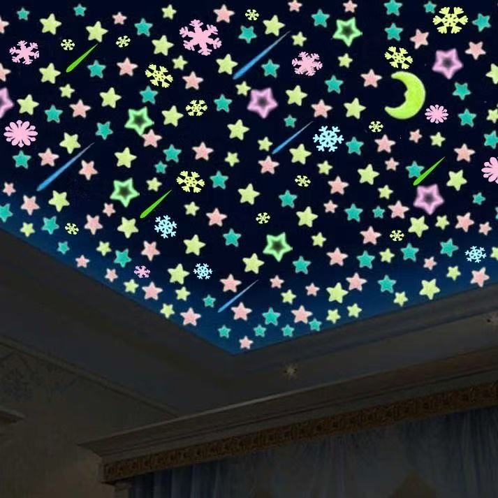 100 Pcs   3D  Luminous Wall Stickers   Star Sticker   Bedroom Home Decor  Glow-in-the-Dark Wall Stickers   Home Decoration  Stars  glow-in-the-dark star stickers 3D 3D wallpaper