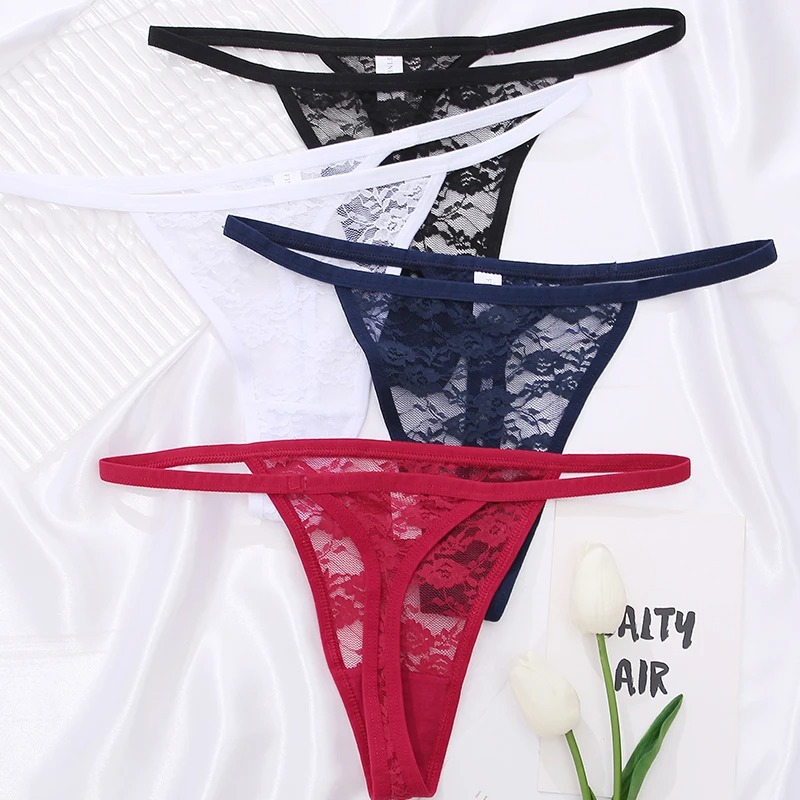 4Pcs Fashion Women's low-rise panties solid color thong Girls Invisible briefs underwear clothing Ladies super soft Hollow out lace panties