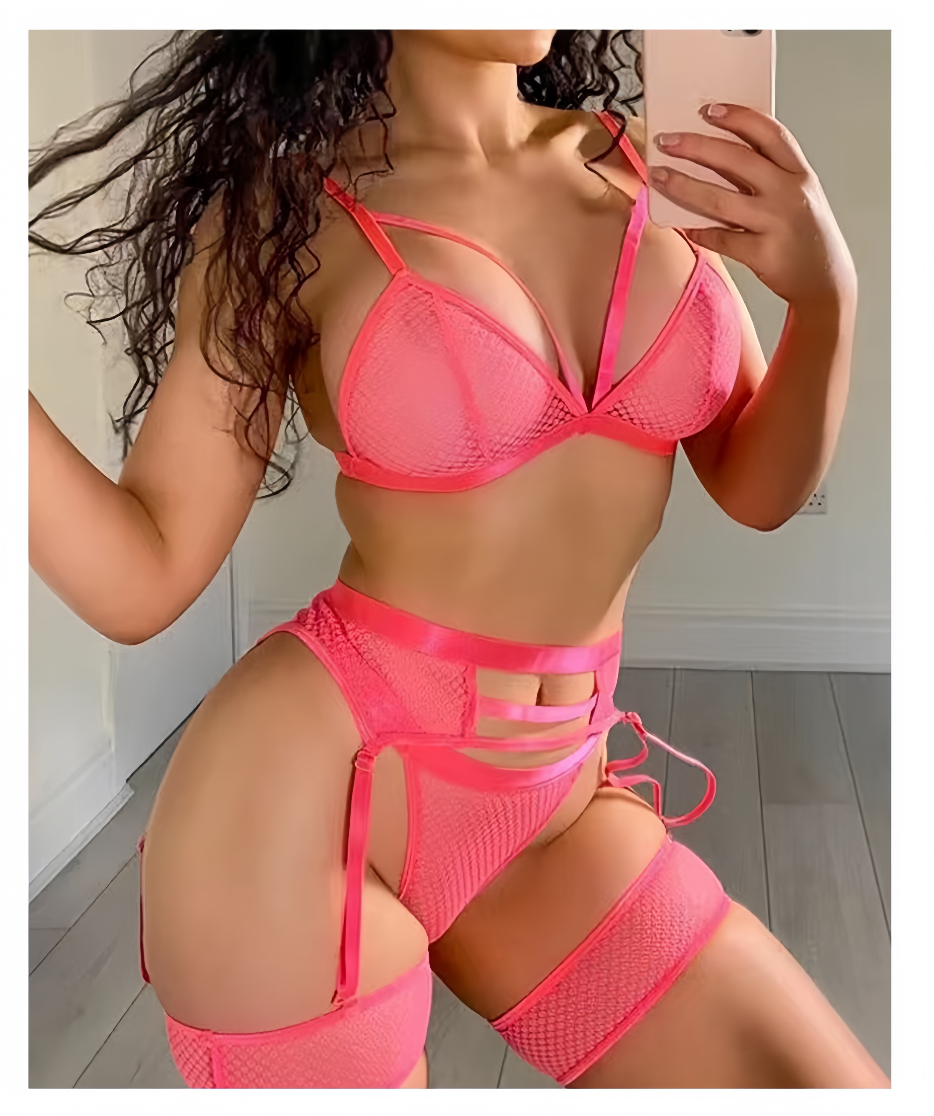Women's Clothing sexy lingerie set with garter belt, matching bra and panty - 3-piece set