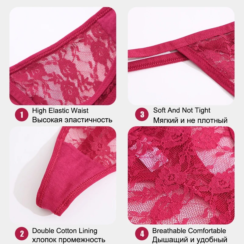4Pcs Fashion Women's low-rise panties solid color thong Girls Invisible briefs underwear clothing Ladies super soft Hollow out lace panties