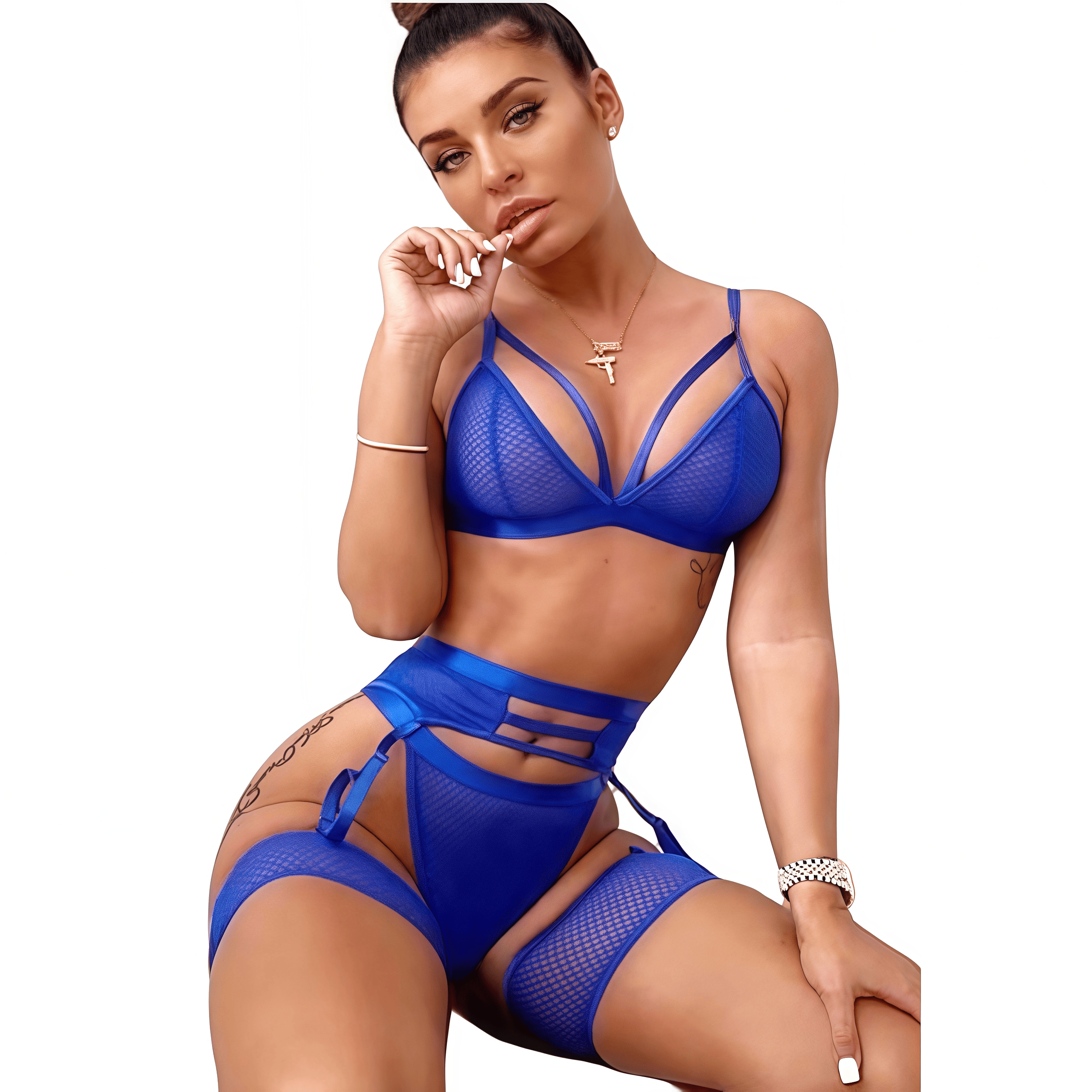 Women's Clothing sexy lingerie set with garter belt, matching bra and panty - 3-piece set