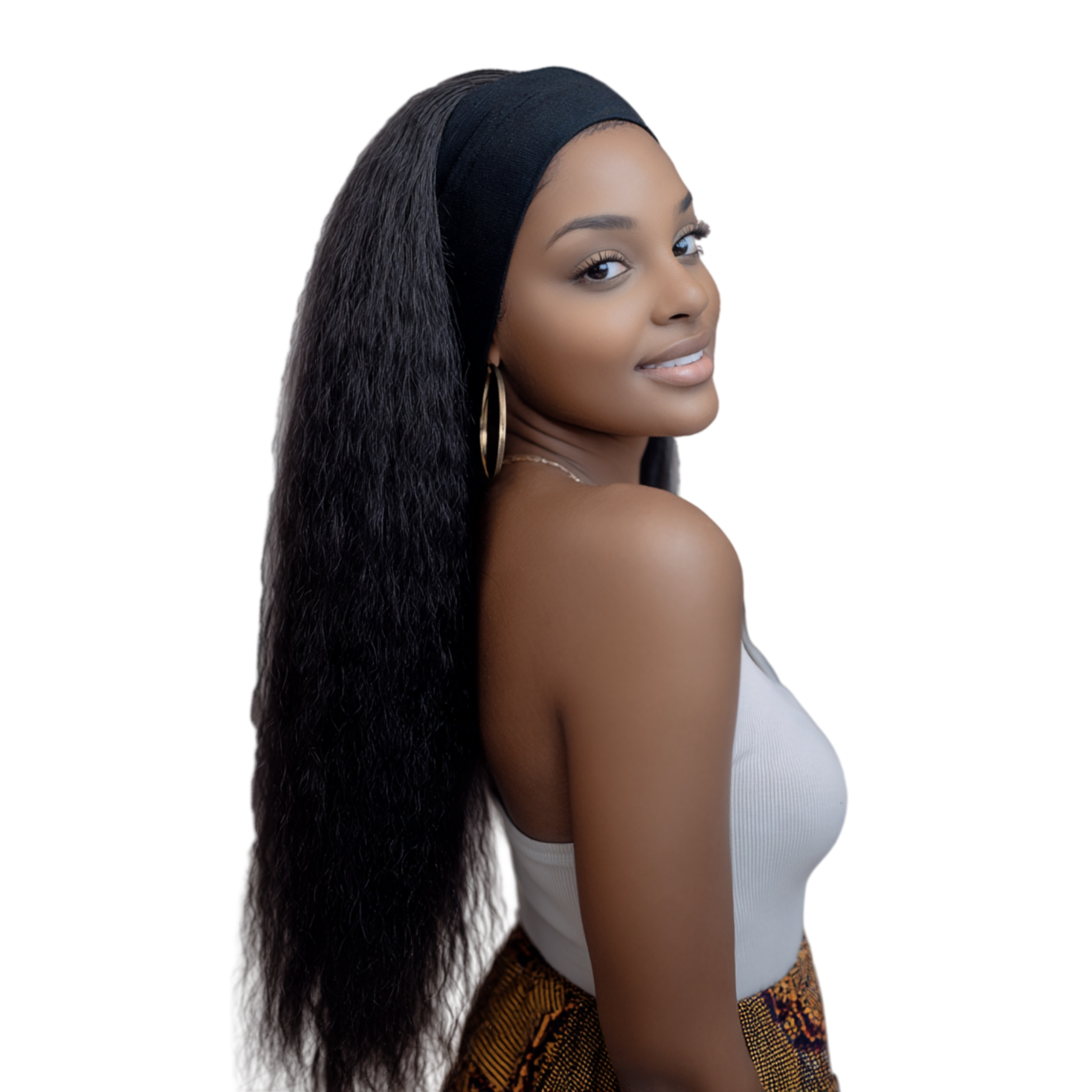 Synthetic Yaki Kinky Straight Wigs  with headband - 28 inch 1B Black & Adjustable Headband & Natural Look(African Women, wigs for ladies, Protective Style, Quick Install, Realis, Birthday Gift)