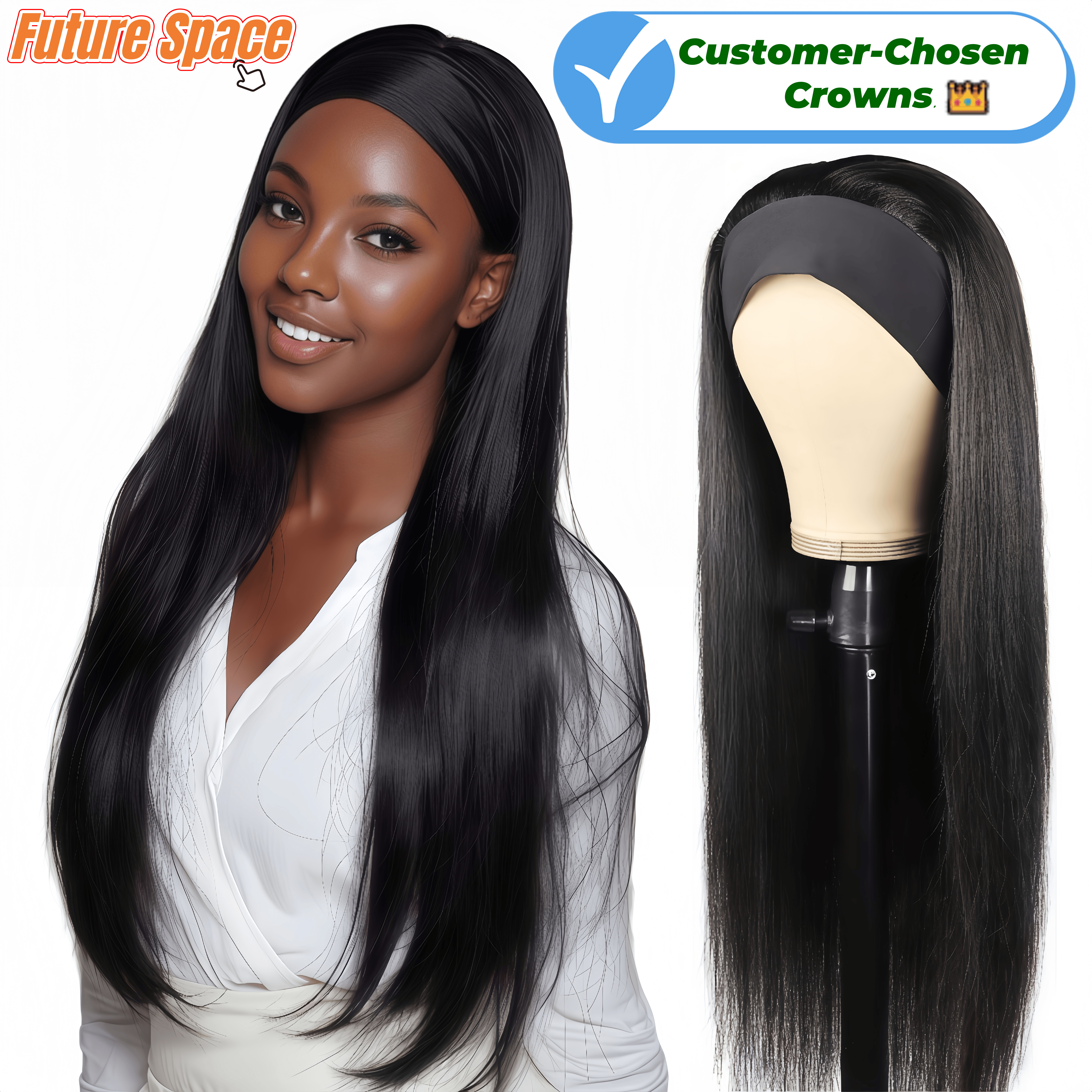 Synthetic Long Straight Synthetic Wigs with headband - 24 inch Black & Natural Look Soft and shiny (African Women, wigs for ladies,Quick Install, Birthday Gift,Lightweight)