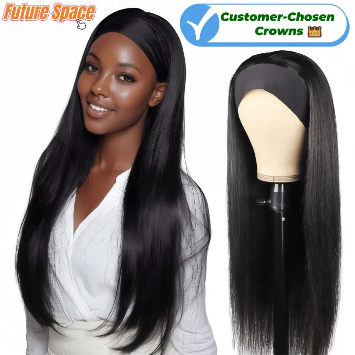 Synthetic Long Straight Synthetic Wigs with headband - 24 inch Black & Natural Look Soft and shiny (African Women, wigs for ladies,Quick Install, Birthday Gift,Lightweight)