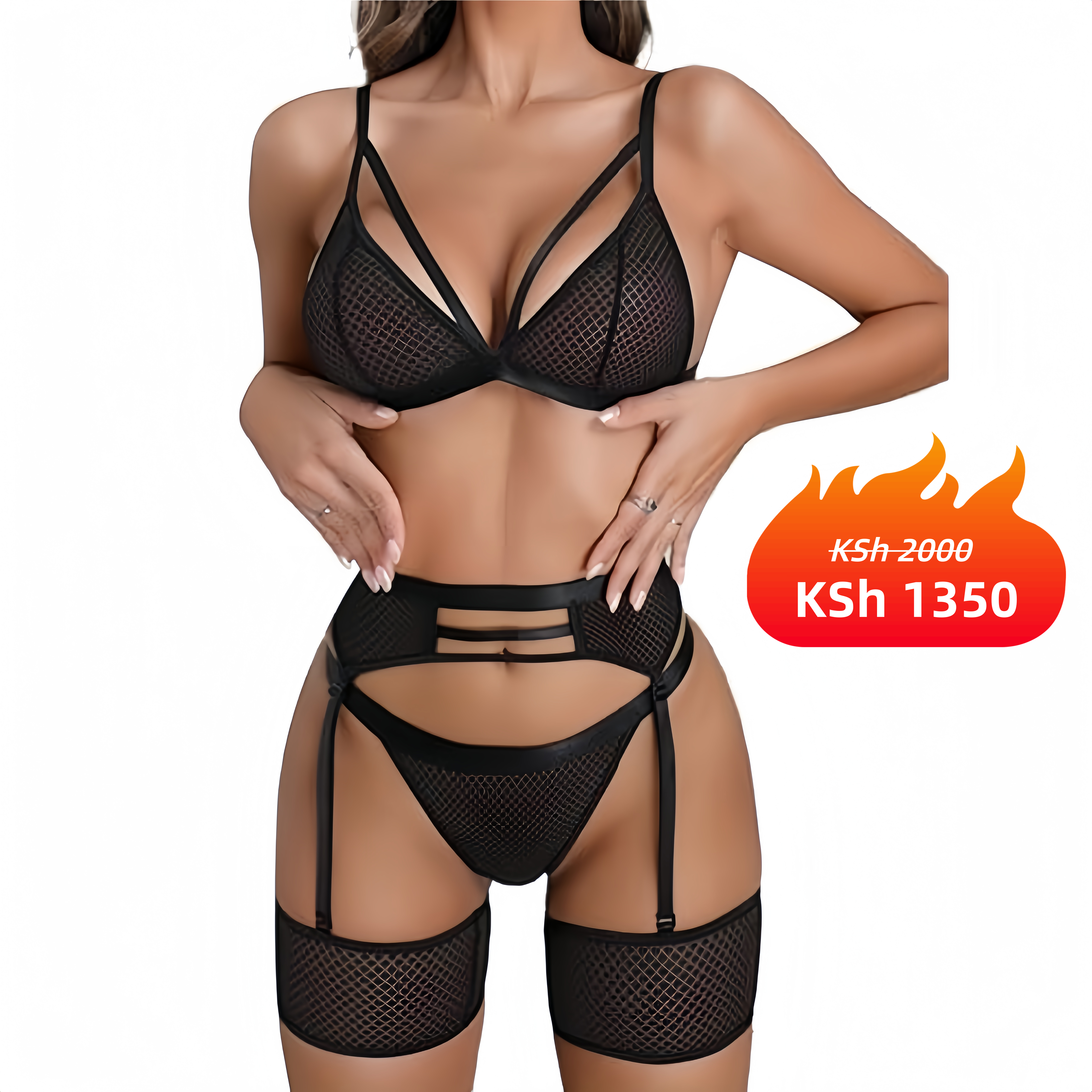 Women's Clothing lingerie set with garter belt, matching bra and panty - 3-piece set