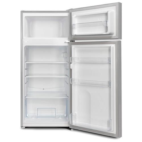 Mika 112L Double Door Fridge - Silver, Eco-Friendly, 65W, Toughened Glass Shelves