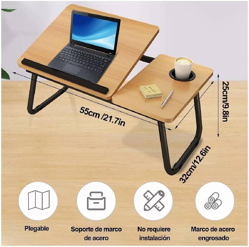 🎯Wooden profile 5 levels Adjustable angle foldable study table or laptop table with cup slot now available