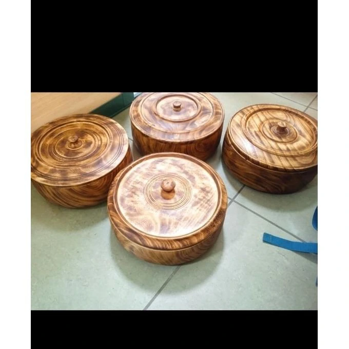 12-Inch Wooden Chapati Bowl With Lid, Round Wooden Roti, Chapati & Bread Serving Dish for Kitchen, Dining & Home Use