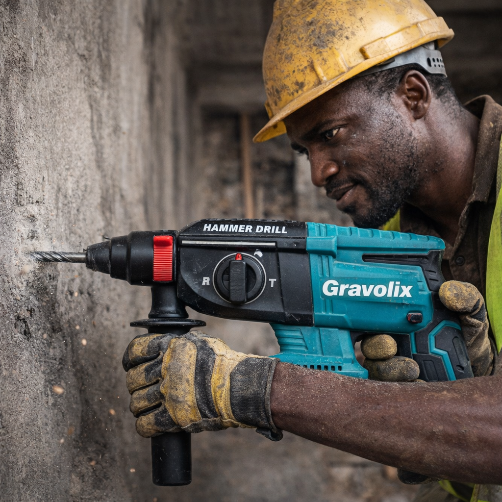Professional 1680W SDS-Plus Rotary Hammer Drill, 4 Functions Corded Impact Drill with Safety Clutch, Includes 3 Bits & 2 Chisels.