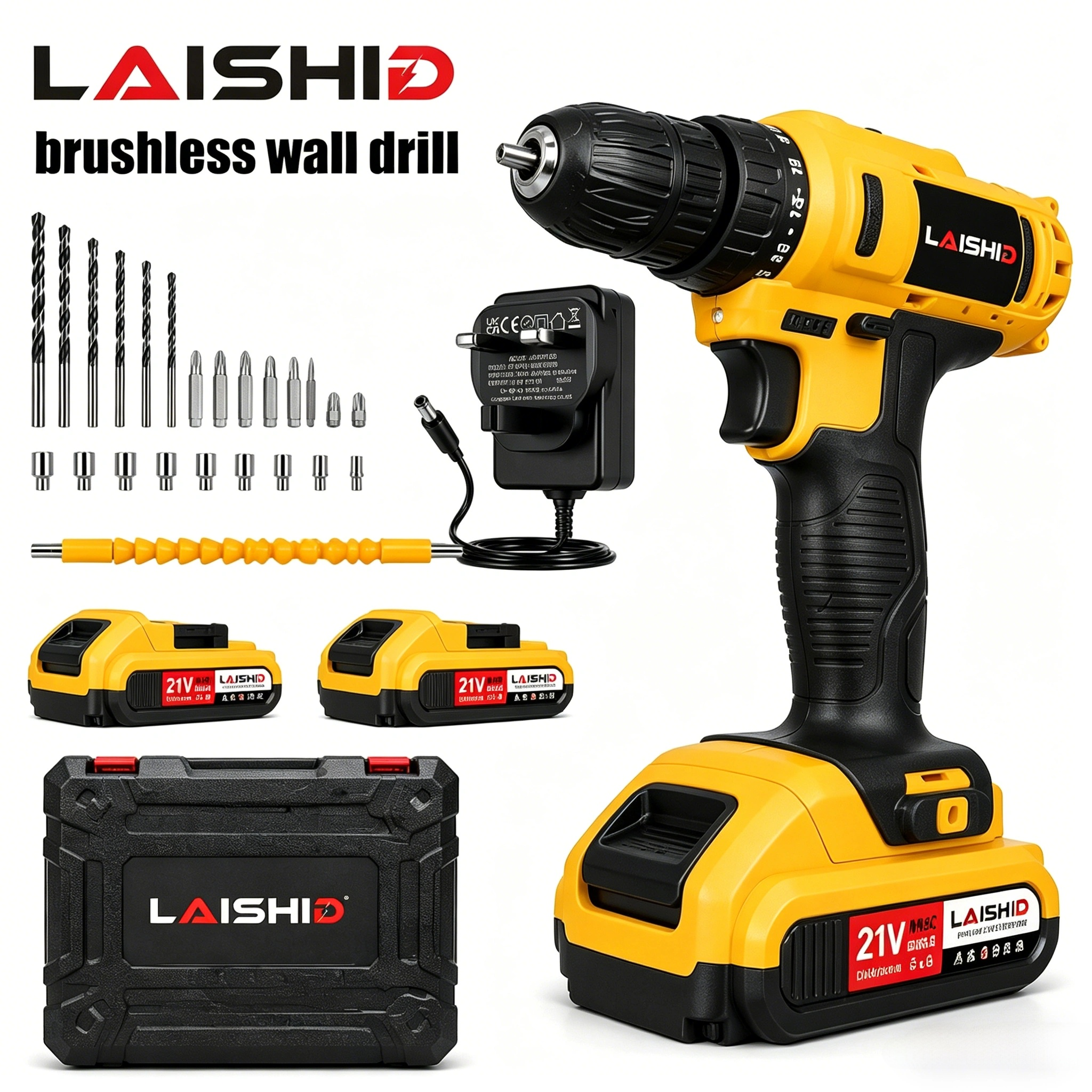 Drilling machine with two 21V batteries or one 21V battery,With toolbox, Electric Drill 23 Piece Set,drillling tool drill machine drill bit set drill drilling bit drill kit