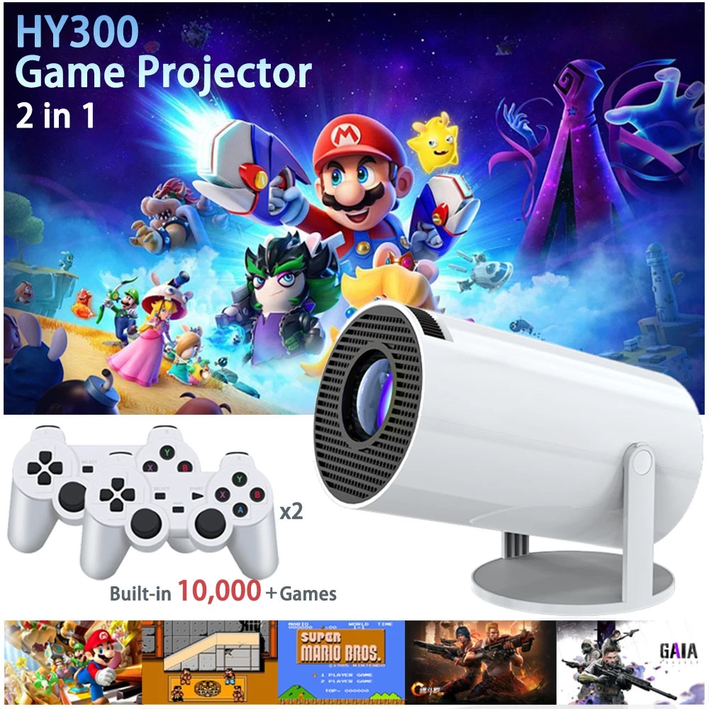 HY300 Mini Projector Portable Home Projector Phone Projector Game Projector 10000 Built-in Games Supports Smartphone Screen Sync