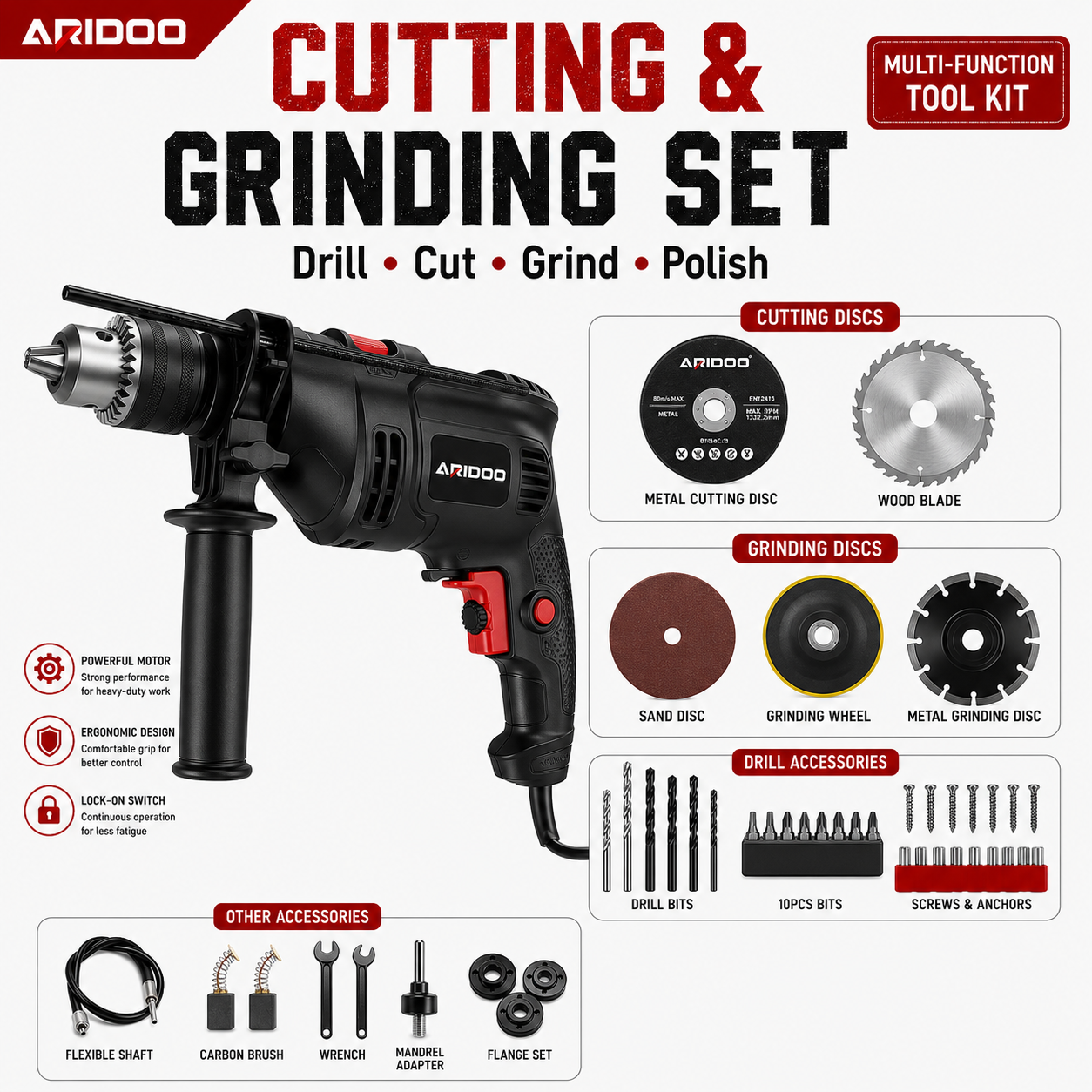 780W Electric Impact Drill Set – Corded Drill Machine with Drill Bits for Wall, Wood & Metal, drilling machine set ,drillling tool drill bit set drill