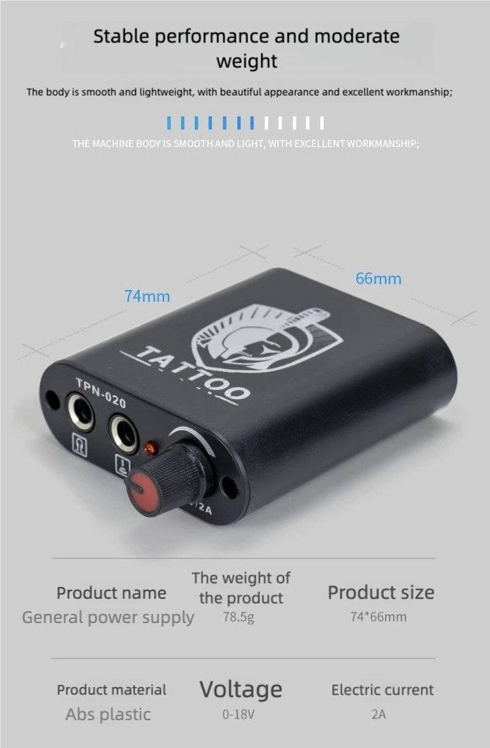 Tattoo Power Supply 0-18V Adjustable Voltage – Compact Tattoo Machine Power Box with UK Plug for Tattoo Pen & Coil Machine