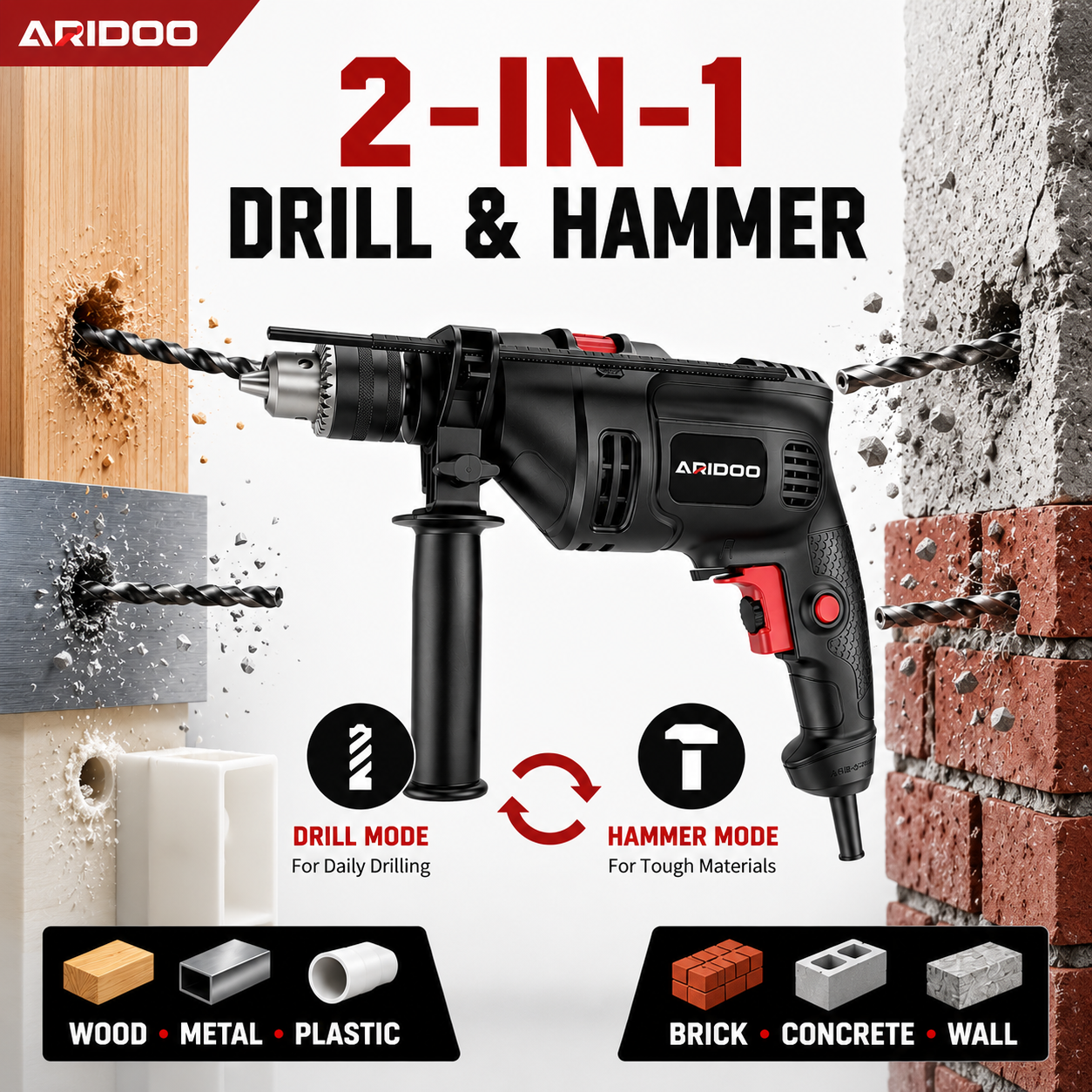780W Electric Impact Drill Set – Corded Drill Machine with Drill Bits for Wall, Wood & Metal, drilling machine set ,drillling tool drill bit set drill