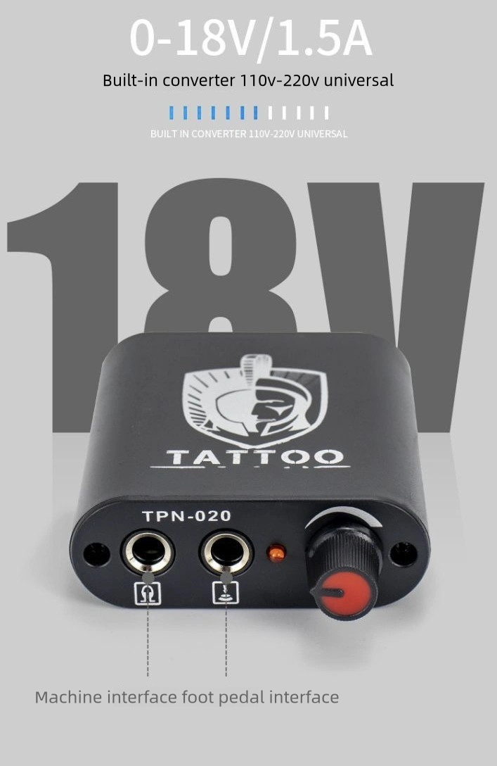 Tattoo Power Supply 0-18V Adjustable Voltage – Compact Tattoo Machine Power Box with UK Plug for Tattoo Pen & Coil Machine