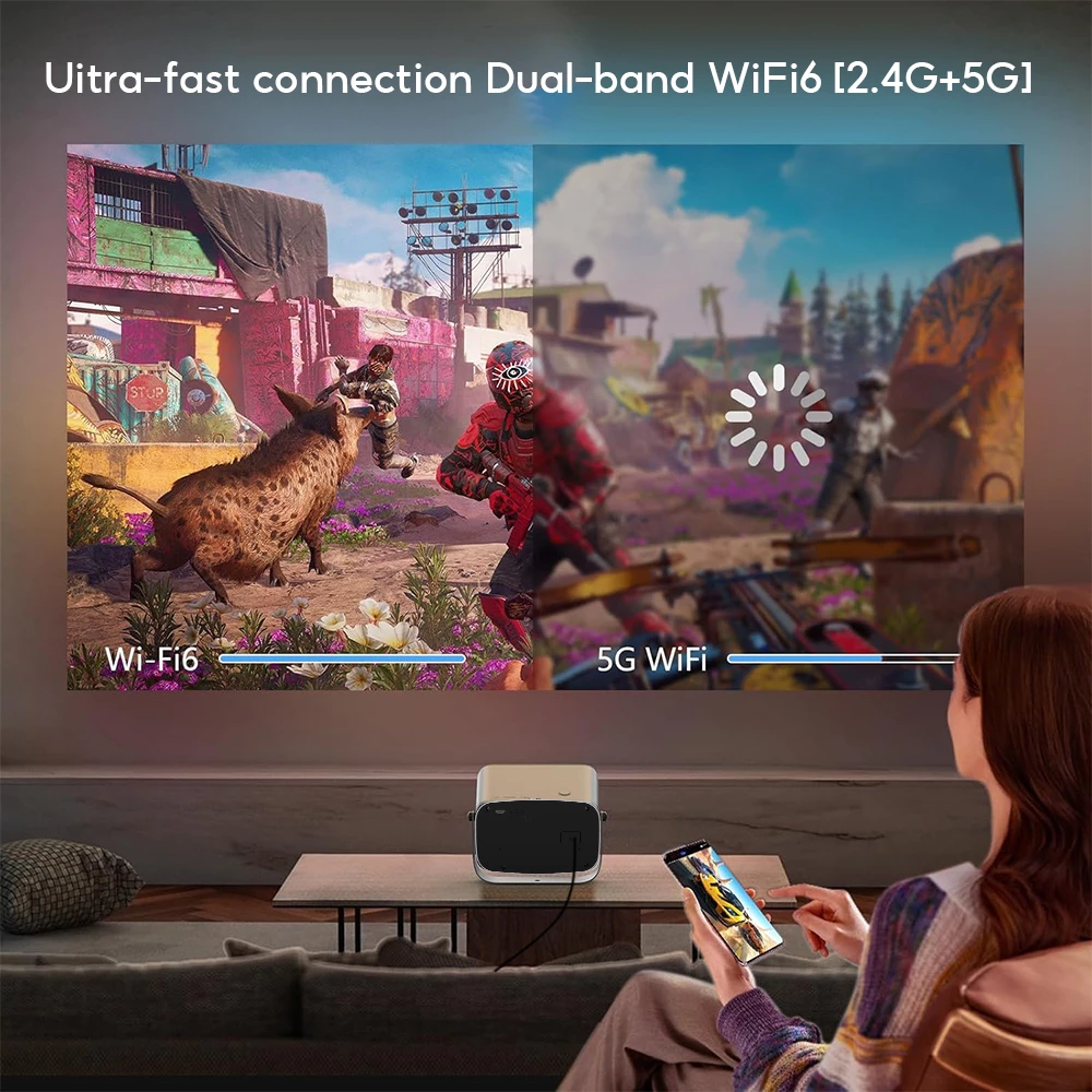 A10 Android Projector 4K Support – Smart Home Theater Projector with Auto Focus & Auto Keystone