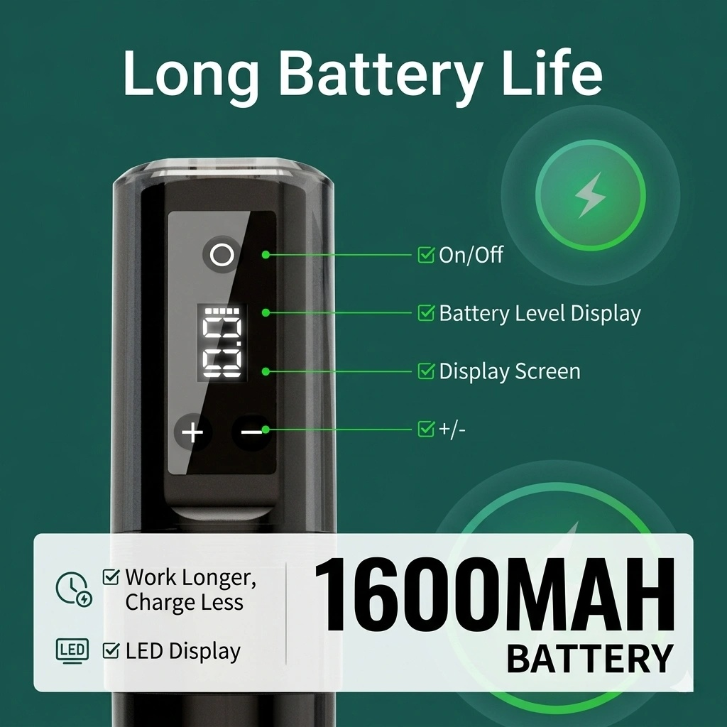 Wireless Tattoo Pen Machine – 1600mAh Battery, 3.5mm Stroke, LED Display | Professional Rotary Tattoo Gun|Tattoo Machine