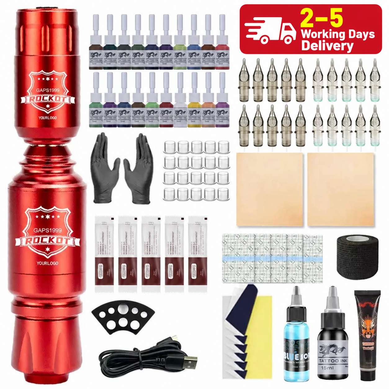 Portable Wireless Tattoo Pen Kit - Professional Tattoo Machine Kit- Rotary Machine for Lining, Shading & Practice - Complete Tattooing Supplies Set ﻿