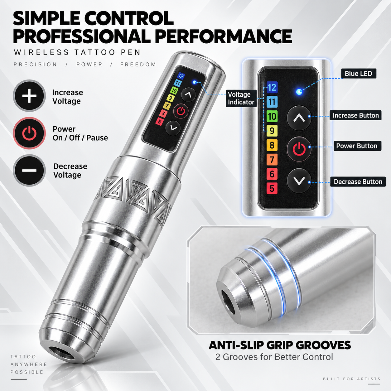 Wireless Tattoo Machine  Rechargeable Tattoo Machine 5-12V Adjustable Speed Type-C Charging Tattoo Pen for Beginners and Artists