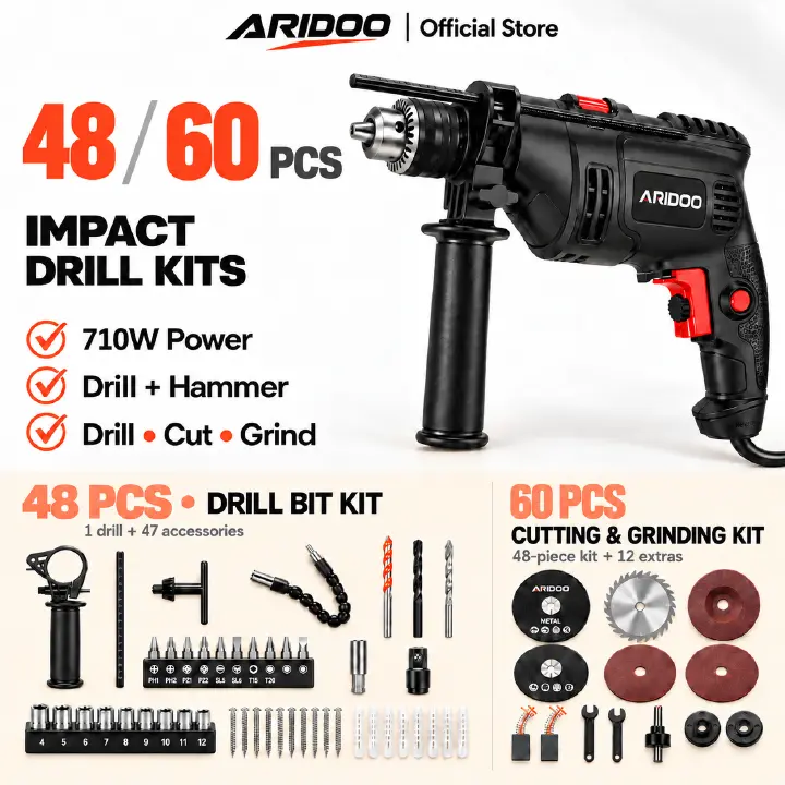 710W Impact Drill Machine ,Hammer Drill With Drill Bit Set For Wall, Wood & Metal,Electric Drill,Concrete,Power Tool
