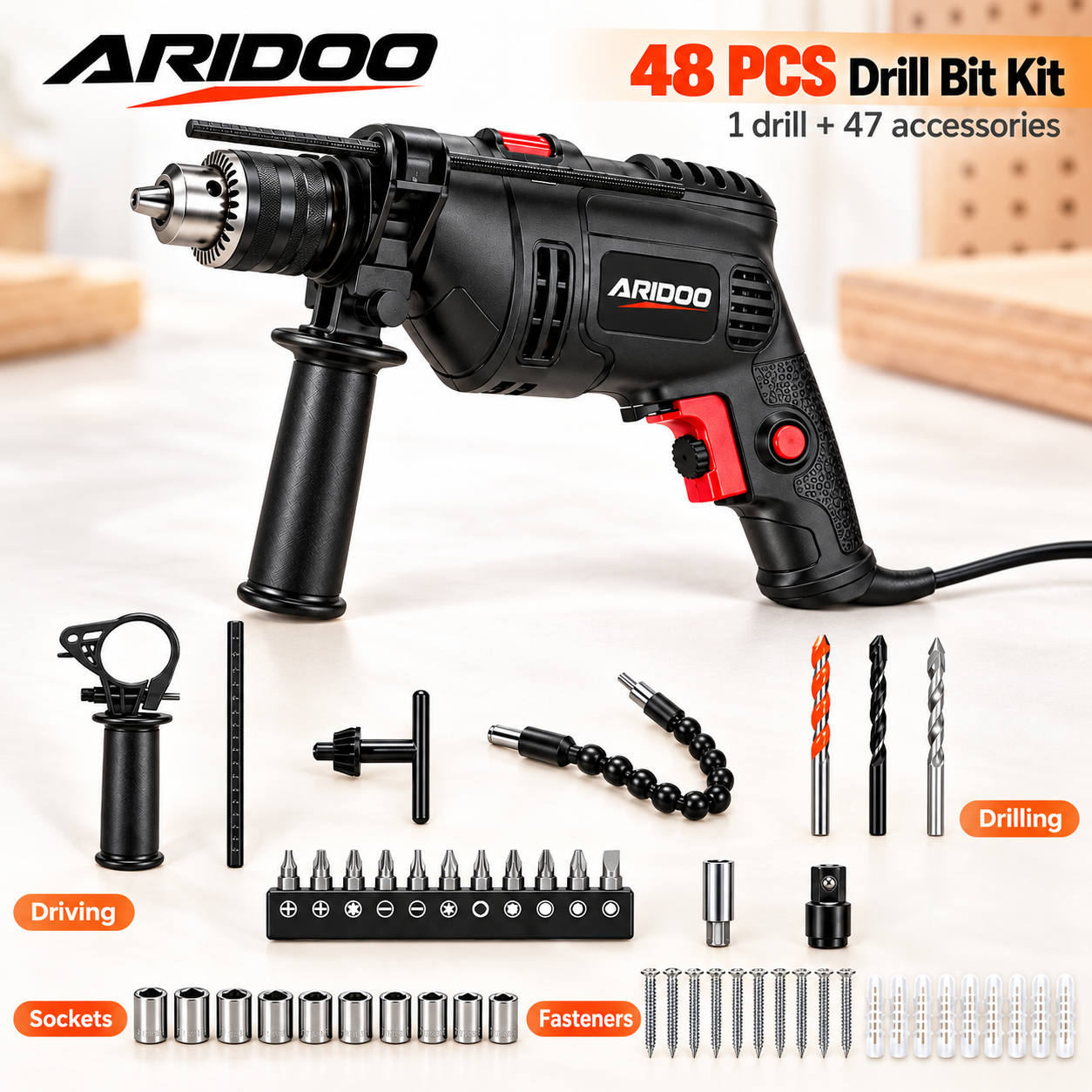 710W Impact Drill Machine ,Hammer Drill With Drill Bit Set For Wall, Wood & Metal,Electric Drill,Concrete,Power Tool