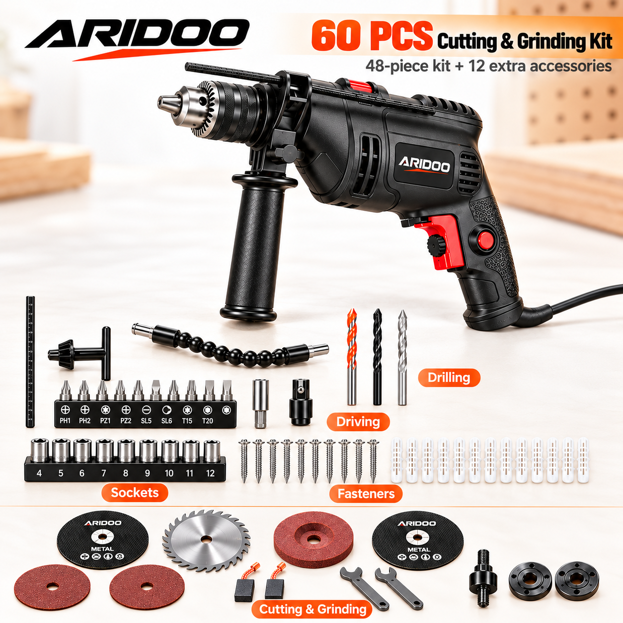 710W Impact Drill Machine ,Hammer Drill With Drill Bit Set For Wall, Wood & Metal,Electric Drill,Concrete,Power Tool