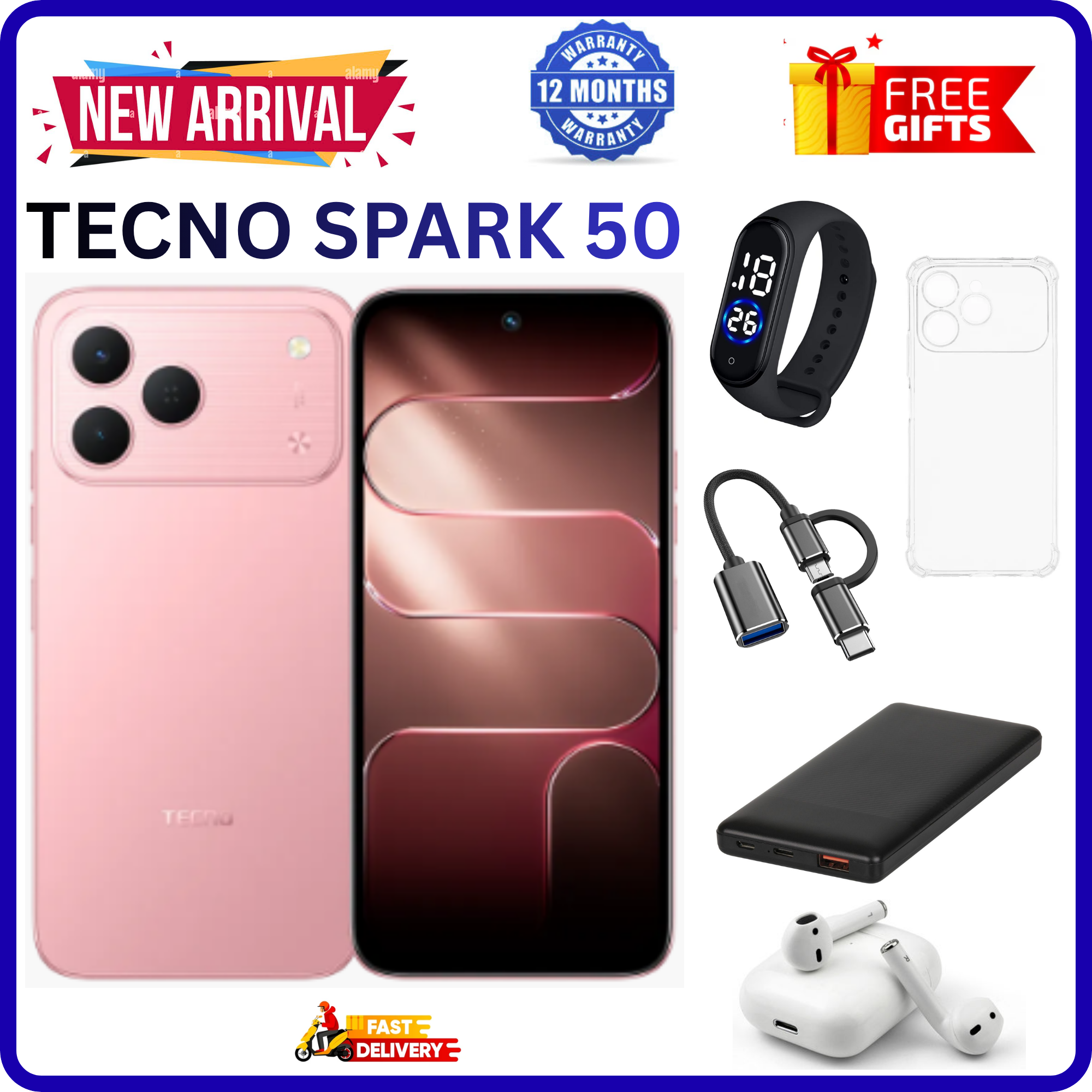 NEW ARRIVALS!!!! BRAND NEW TECNO SPARK 50 4G SMARTPHONE 128GB ROM+ 4GB RAM 6.78" INCH SCREEN 120Hz REFRESH RATE 6700mAh Battery 18W FAST CHARGING, 50MP CAMERA