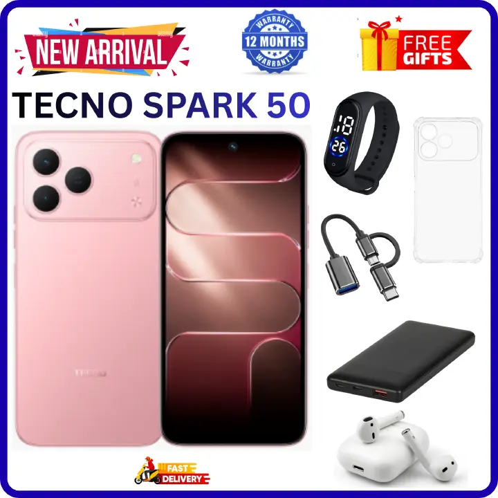 NEW ARRIVALS!!!! BRAND NEW TECNO SPARK 50 4G SMARTPHONE 128GB ROM+ 4GB RAM 6.78" INCH SCREEN 120Hz REFRESH RATE 6700mAh Battery 18W FAST CHARGING, 50MP CAMERA