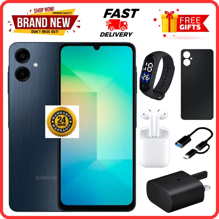 {ANNIVESARY SALES OFFERS}🔥🔥🔥  BRAND NEW  SAMSUNG A06 6.7 DISPLAY 4GB RAM + 64GB/128GB ROM 5000MAH SMARTPHONE DUAL SIM COMES WITH FREE GIFTS ( AIRPODS + SMART WATCH+ POWER BANK)