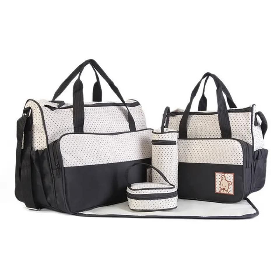 5 In 1 Baby Diaper Bag – Brown Large Capacity Nappy Backpack with Changing Mat, Stroller Straps & Insulated Pockets for Parents on the Go   is user friendly with two outside bottle pouches, large enve