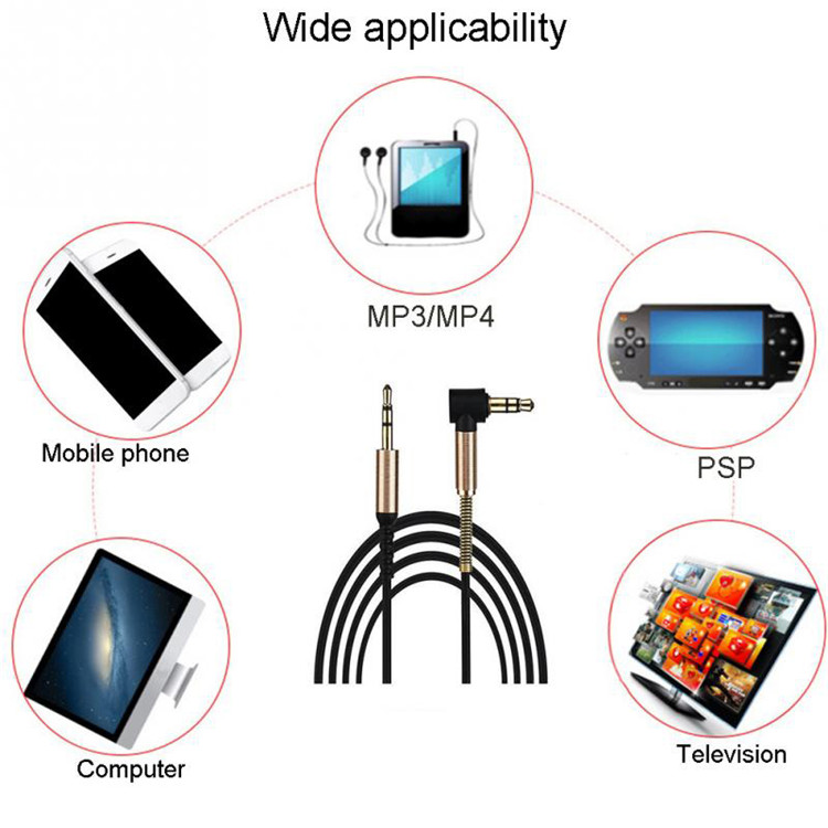 3.5 Audio Cable Car Aux Cord Headphones Car Jack L Shape Elbow 90 degree spring 1M