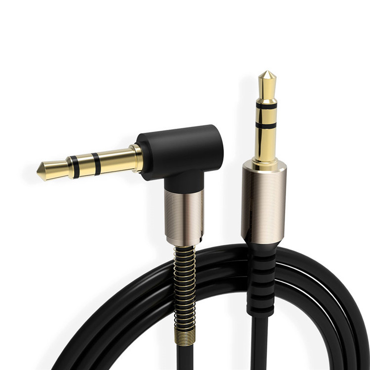 3.5 Audio Cable Car Aux Cord Headphones Car Jack L Shape Elbow 90 degree spring 1M