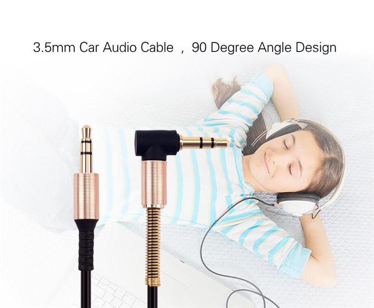 3.5 Audio Cable Car Aux Cord Headphones Car Jack L Shape Elbow 90 degree spring 1M