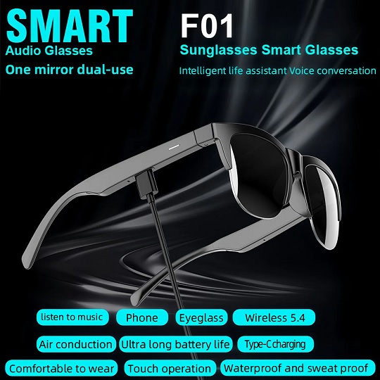 SMART BLUTOOTH  Wireless Headset LED Indicator Mic Noise Reduction Sunglasses for Driving Cycling Sports Speaker-Smart Glasses