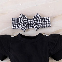 European and American Autumn Baby Clothing Sets  Girl's Flying Sleeves short Sleeves Hoodies Skirts Socks Headband Three piece set