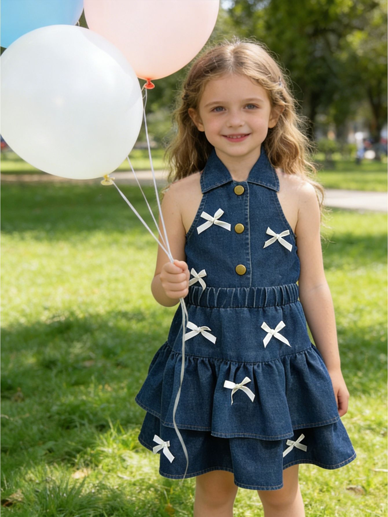 Girls Denim Vest + Skirt 2 Piece Set  Fashion Halter Neck Lapel Jean Vest with Bow Knot High Waist Short Skirt Outfit for Kids Casual Party Summer Girls Clothing Sets