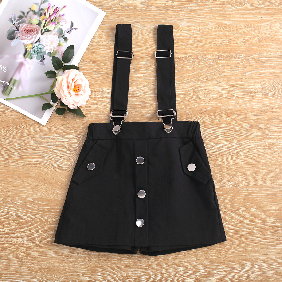 New Arrival Girls Dresses suit Summer Solid Lace Hollow Out Fly Sleeve Round Neck Top + Detachable Suspenders Shorts Skirt Set Kids Casual Outfit