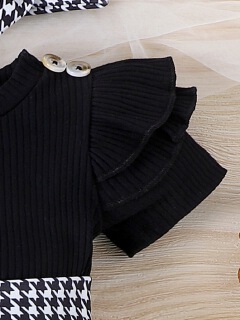 European and American Autumn Baby Clothing Sets  Girl's Flying Sleeves short Sleeves Hoodies Skirts Socks Headband Three piece set