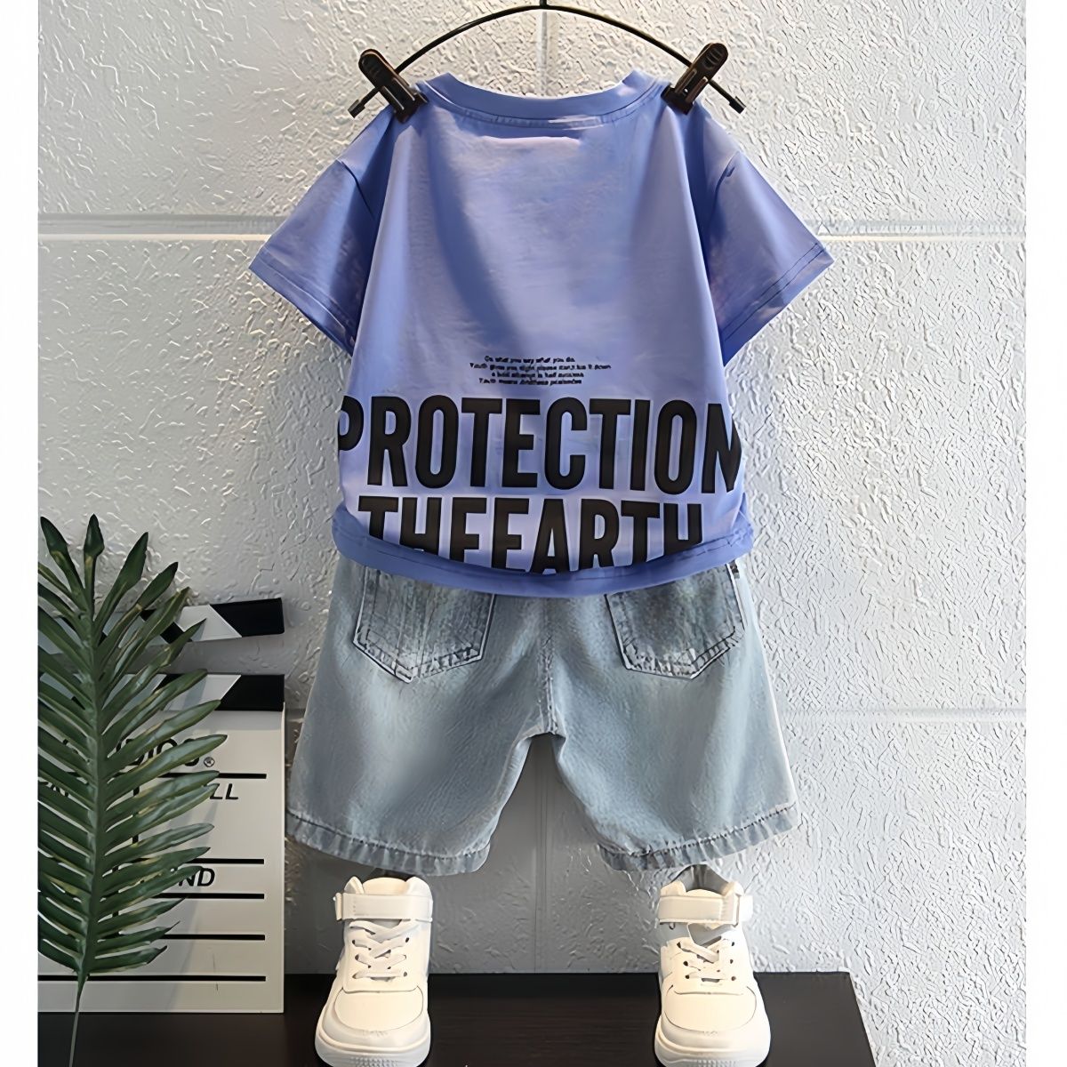 New Arrival Boys Summer 2Pcs Outfit Stylish Short Sleeve Top + Thin Denim Shorts Casual Handsome Kids Clothing Set