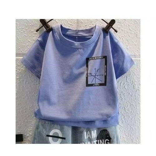 New Arrival Boys Summer 2Pcs Outfit Stylish Short Sleeve Top + Thin Denim Shorts Casual Handsome Kids Clothing Set