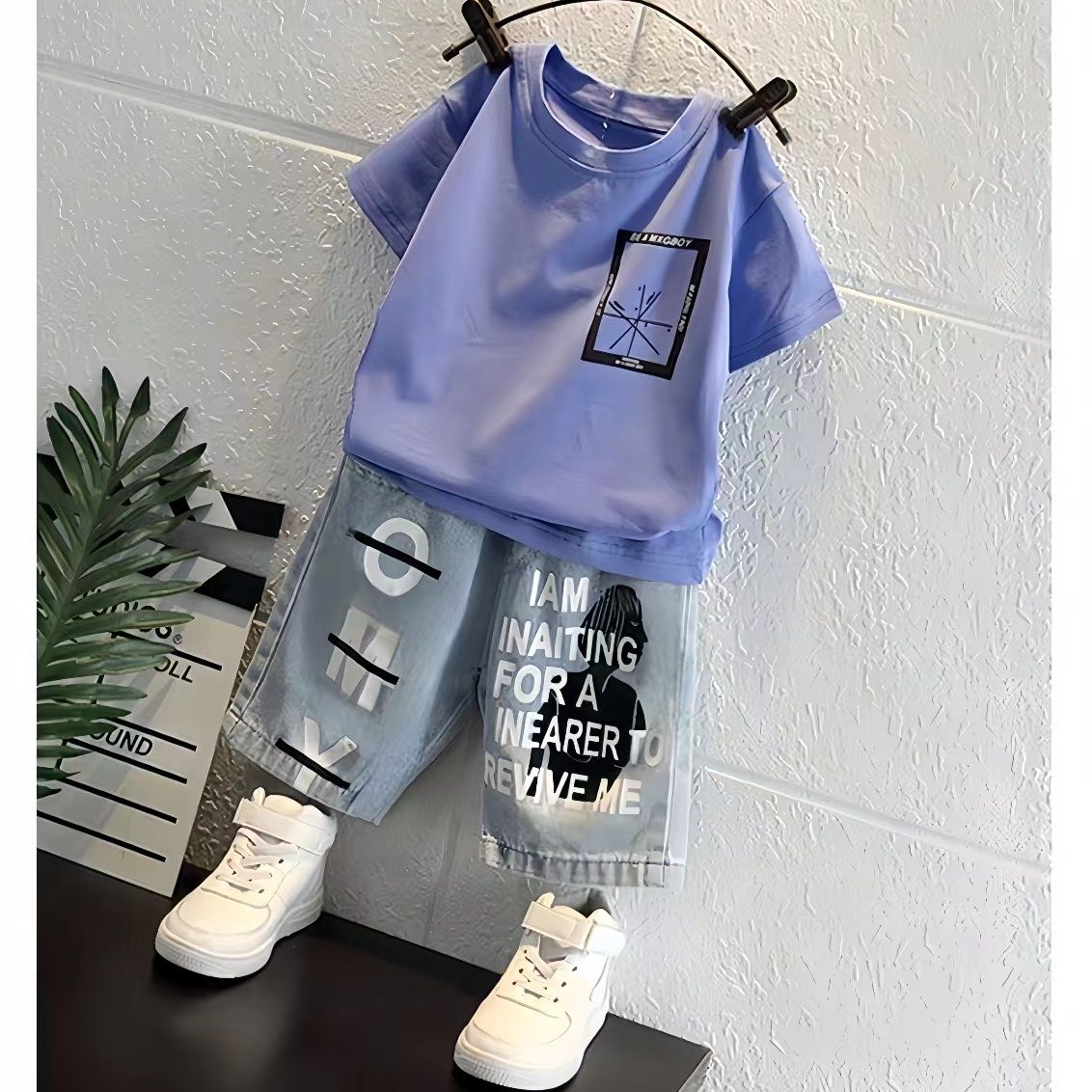 New Arrival Boys Summer 2Pcs Outfit Stylish Short Sleeve Top + Thin Denim Shorts Casual Handsome Kids Clothing Set