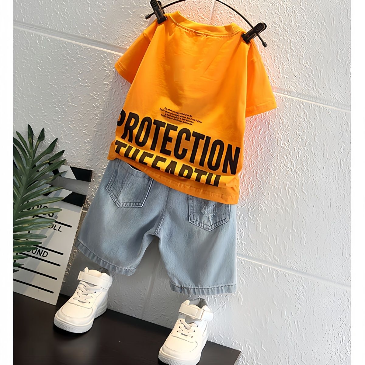 New Arrival Boys Summer 2Pcs Outfit Stylish Short Sleeve Top + Thin Denim Shorts Casual Handsome Kids Clothing Set