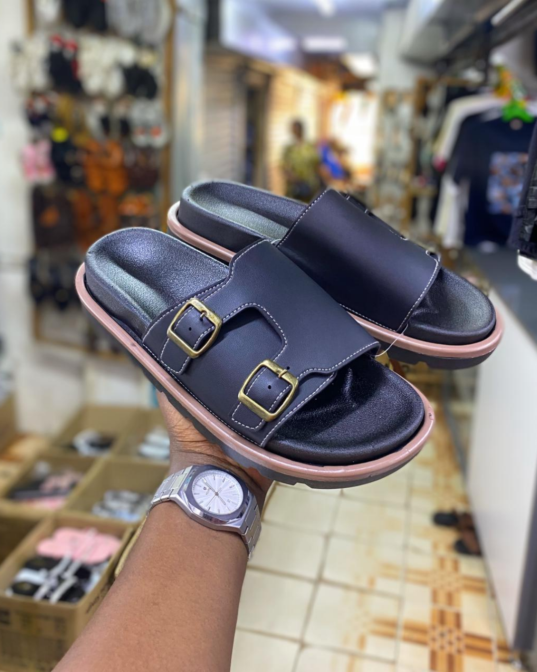 Luxury Double Buckle Slide Sandals for Men & Women | Adjustable Slip-On Casual Comfort Slides | Soft Footbed Outdoor Sandals Fashion Adjustable Buckle Sandals | Soft Sole Everyday Slides.