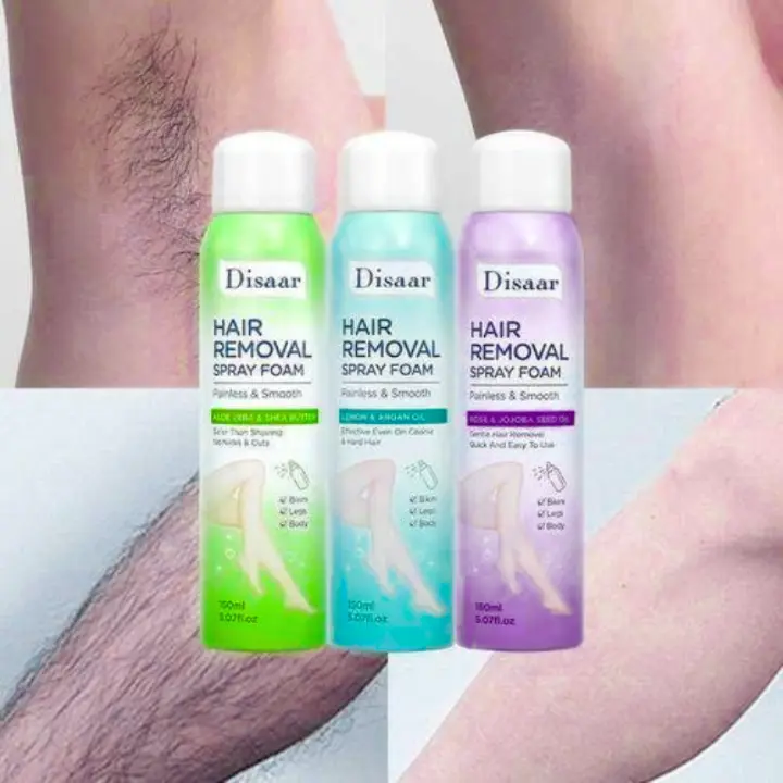 Disaar Hair Removal Spray Foam 150ml Painless & Smooth Body Hair Remover for Women and Men, Quick Easy Hair Removal for Bikini Area, Legs and Body, Lemon Argan Oil, Rose Jojoba Seed Oil & Aloe Vera Sh