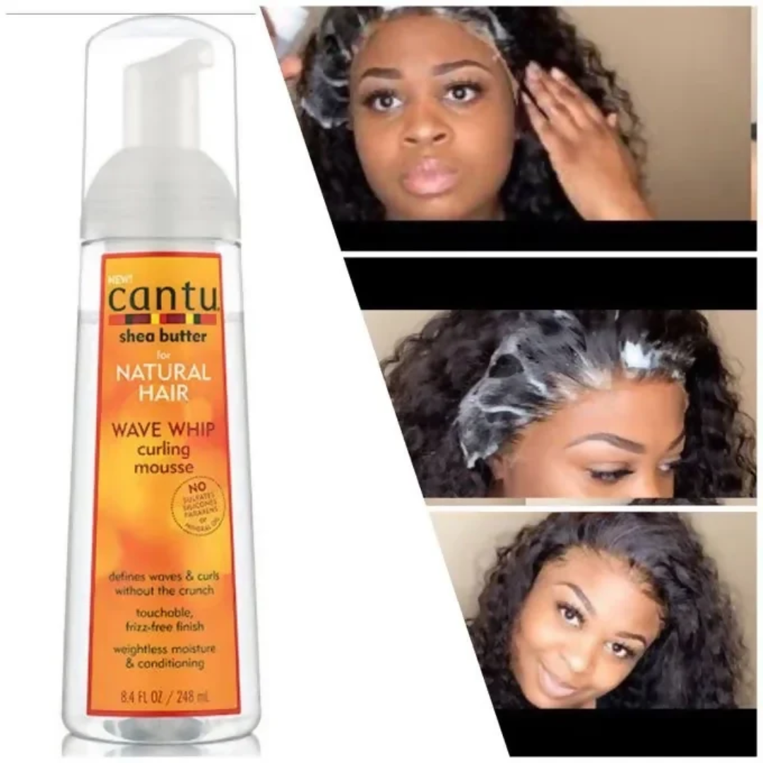 Cantu Shea Butter Wave Whip Curling Mousse 248ml | Natural Hair Curl Defining Foam | Lightweight Moisturizing Styling Mousse | Frizz-Free Finish for Curls, Coils & Waves Curling Mousse