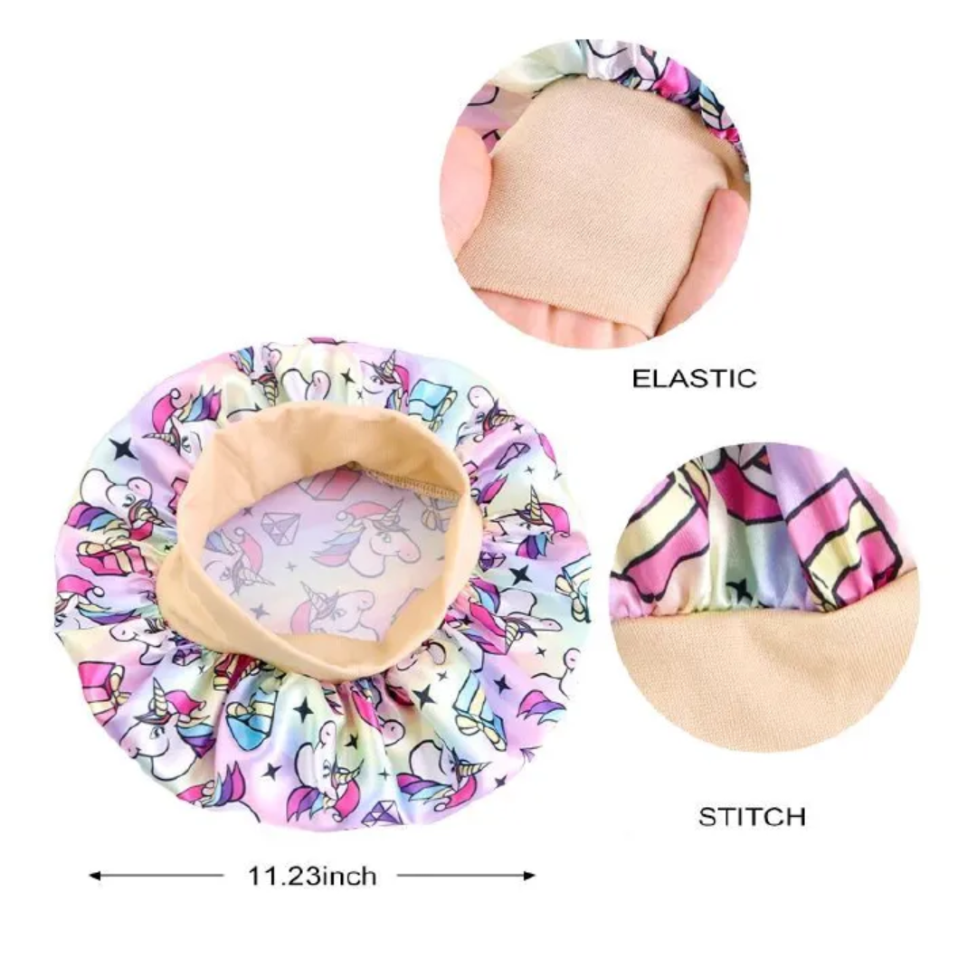 3PCS/ Baby Silky Satin Wide Band Bonnet Elastic Cute Headwear Kids Adjustable Hair Care Caps Nightcap Sleeping Hatm Hair Protection Bonnet for Braids, Natural Hair, Curls, Locs & Hairstyles