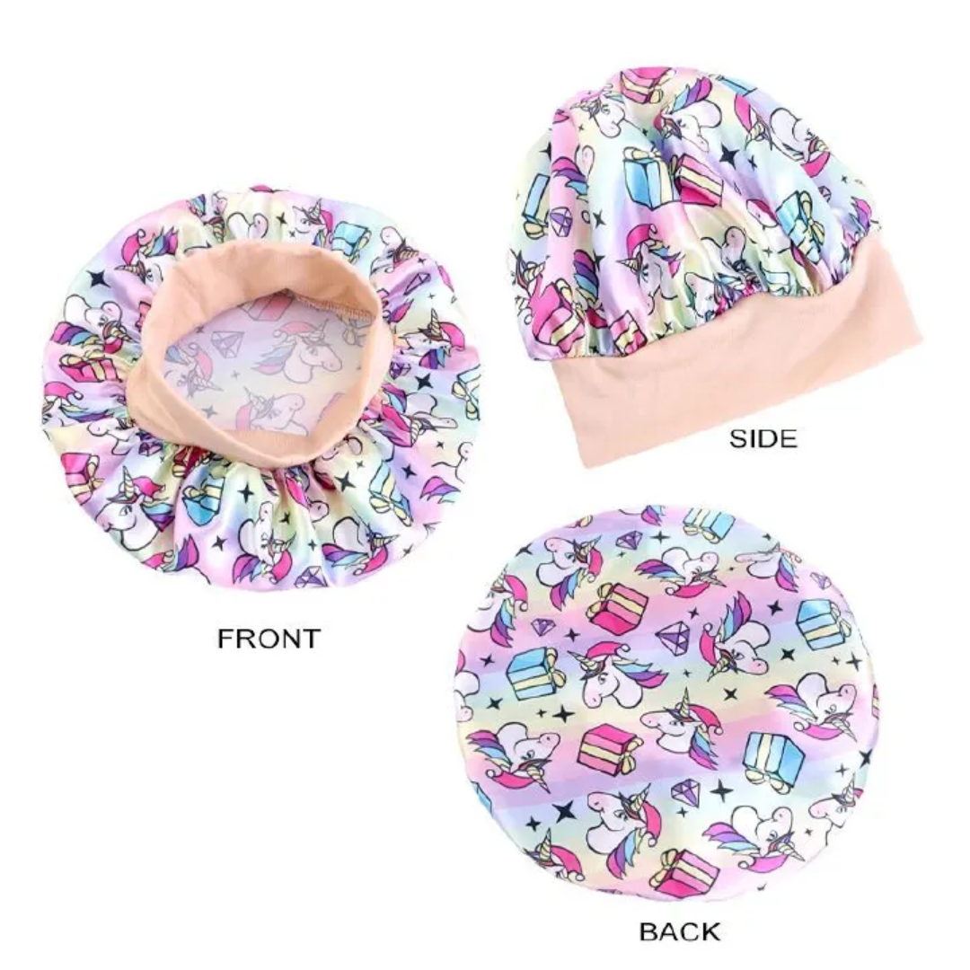 3PCS/ Baby Silky Satin Wide Band Bonnet Elastic Cute Headwear Kids Adjustable Hair Care Caps Nightcap Sleeping Hatm Hair Protection Bonnet for Braids, Natural Hair, Curls, Locs & Hairstyles