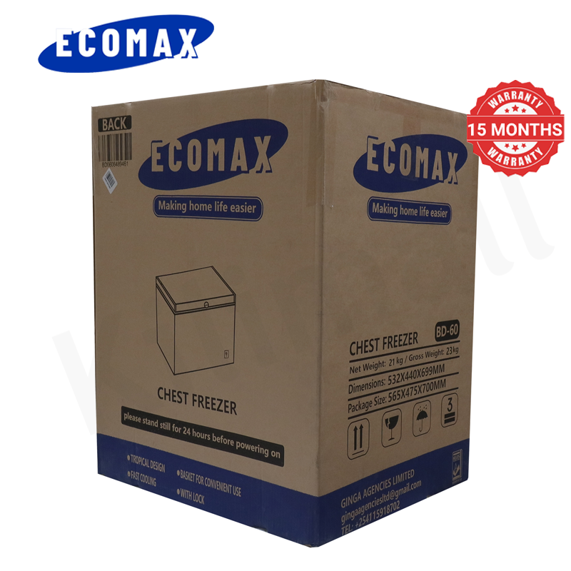 ECOMAX 60L Chest Freezer Portable Refrigerator Single Door Fridge Energy-saving Fast Cooling with Lock and Keys BD-60