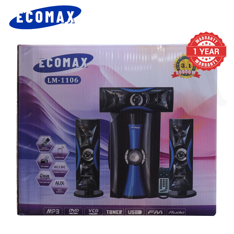 ECOMAX/MUSIMAX 3.1CH HI-FI Multimedia Bluetooth Woofer Home Audio System Speaker Systems Home Theater System Subwoofer with Remote Control 20000W USB SD FM DVD Input LM-1106
